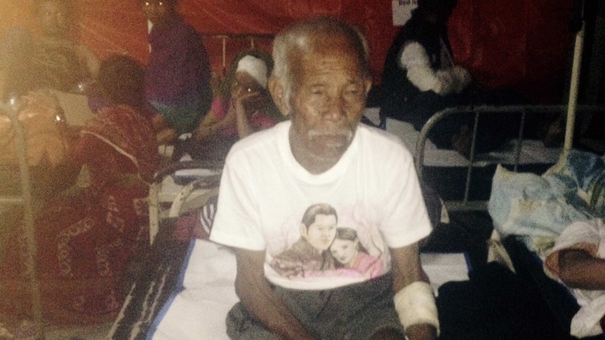 Funchu Tamang, 101, after being rescued
