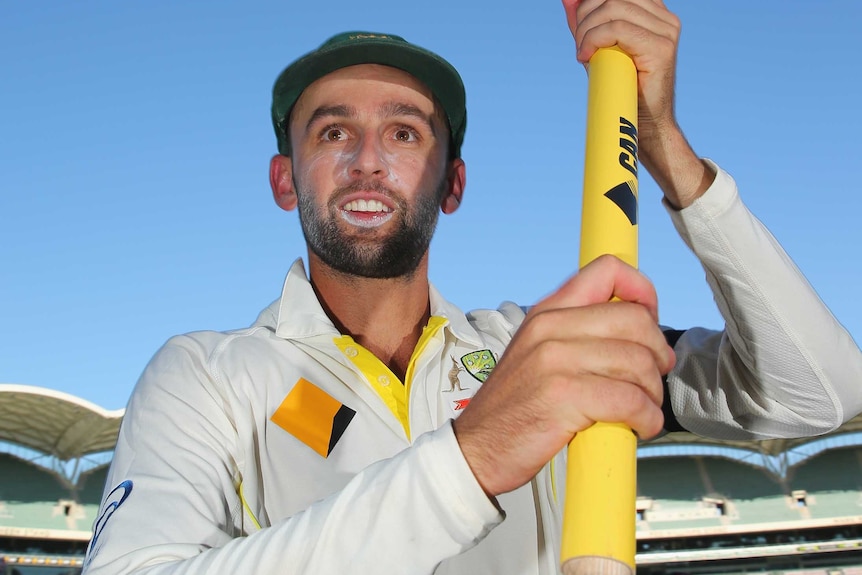 Match winner ...  Nathan Lyon acknowledges the Adelaide Oval crowd