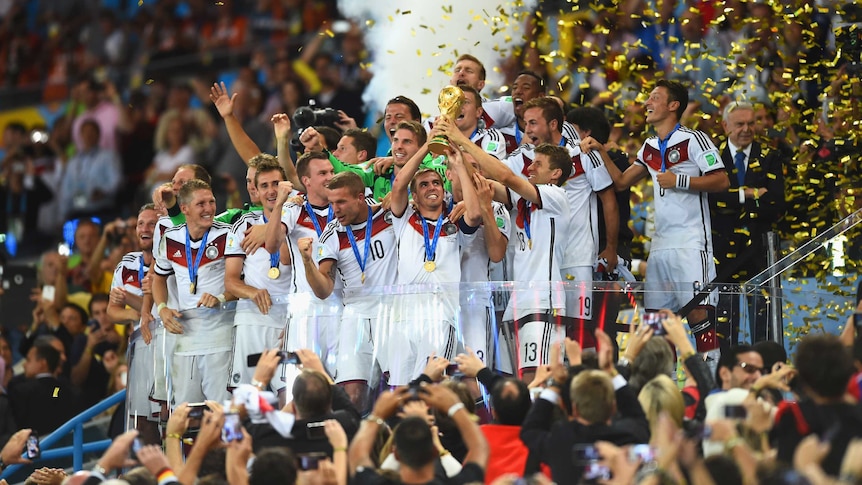 Germany celebrates with World Cup trophy