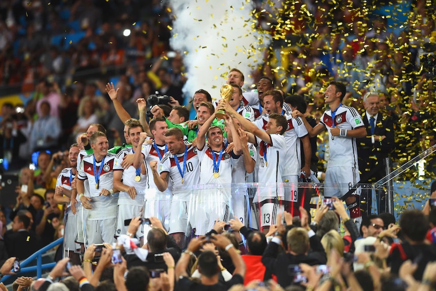 Germany celebrates with World Cup trophy