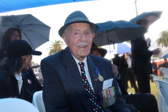 WWII veteran Milton Fairclough wearing his medals