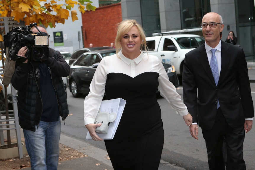 Actress Rebel Wilson arrives at the Supreme Court in Melbourne.