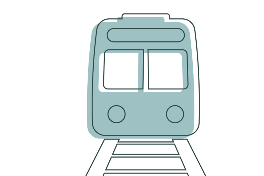 A digitally drawn graphic of a train on train tracks.