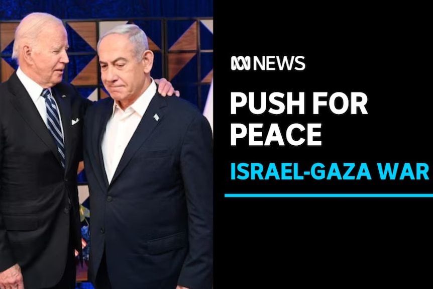 Push for Peace, Israel-Gaza War: Joe Biden speaks to Benjamin Netanyahu with an arm around his shoulders.