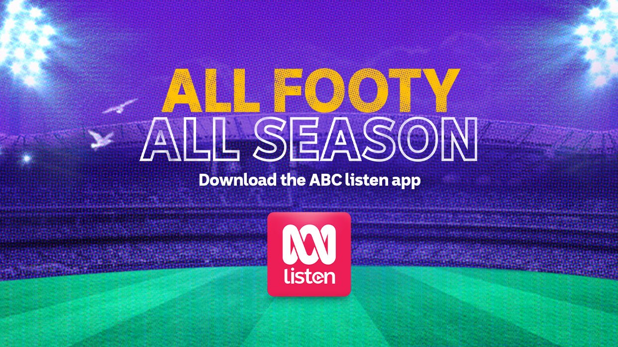 Text 'All Footy All Season' over the top of a graphic of a football feild