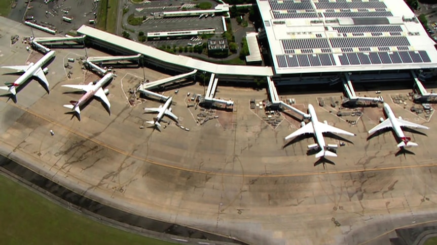 Aerial image of flight arrivals at Brisbane Airport