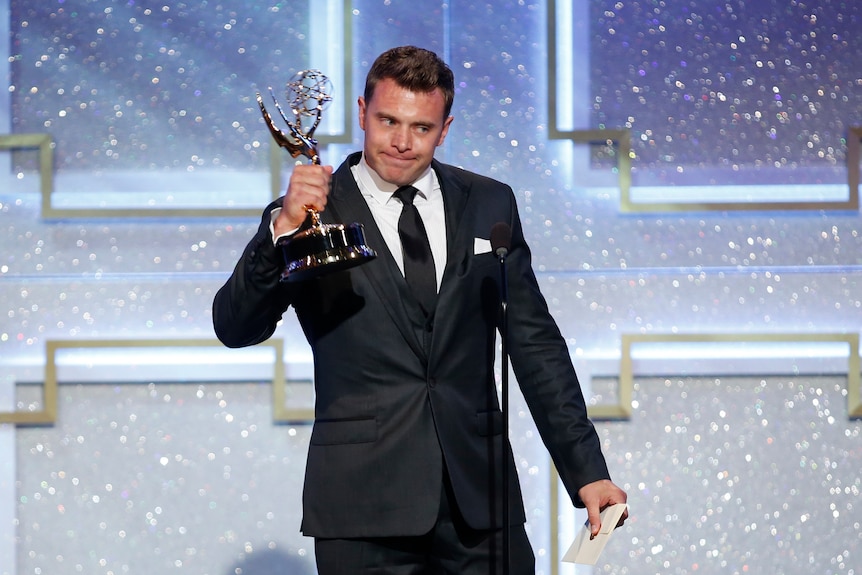 Actor Billy Miller accepting his Daytime Emmy award for outstanding lead actor in a drama series