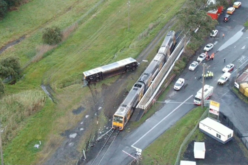 A birds eye view of the train on the tracks