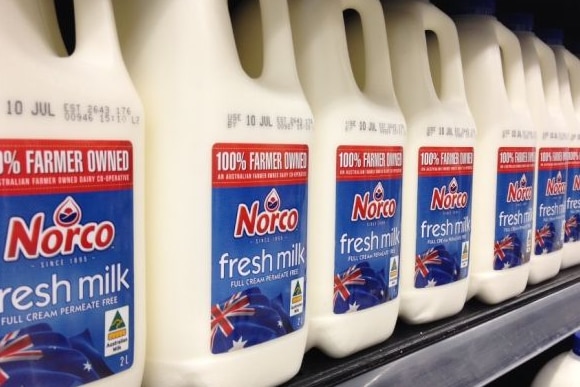 Milk on a supermarket shelf