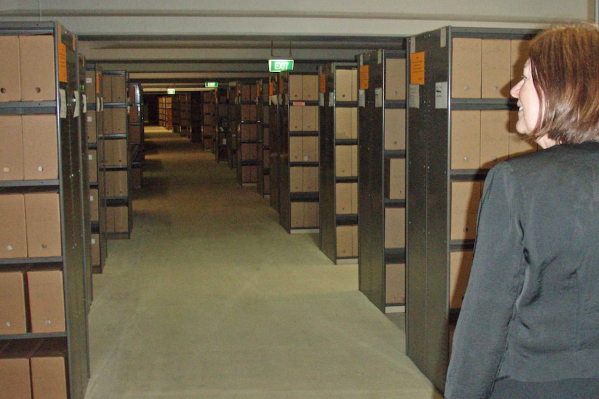 The Noel Butlin Archives storage follows the curve of the Parkes Way tunnel underneath.