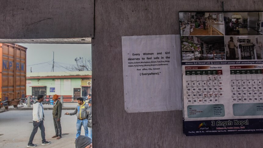 A notice on the board inside the booth at the Sounali crossing on the Nepal-India border.