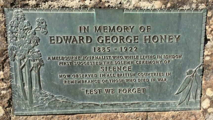 Close-up photo of Edward Honey plaque in Melbourne.