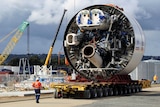 The boring machine being used to make the tunnel for the Forrestfield airport link on a large trailer.