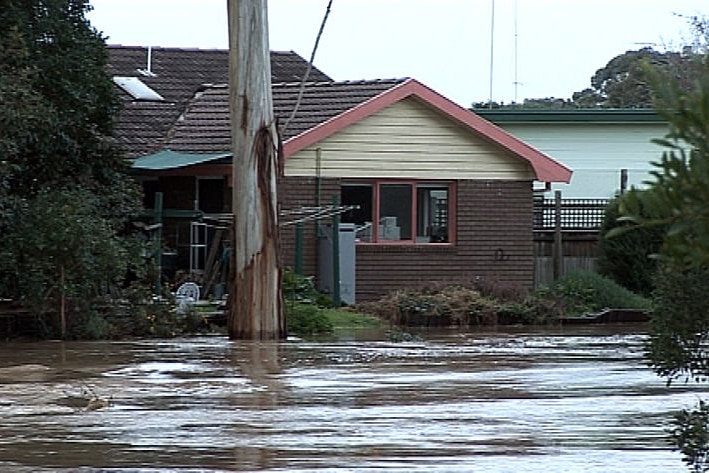 Floodwaters around a house in Traralgon.