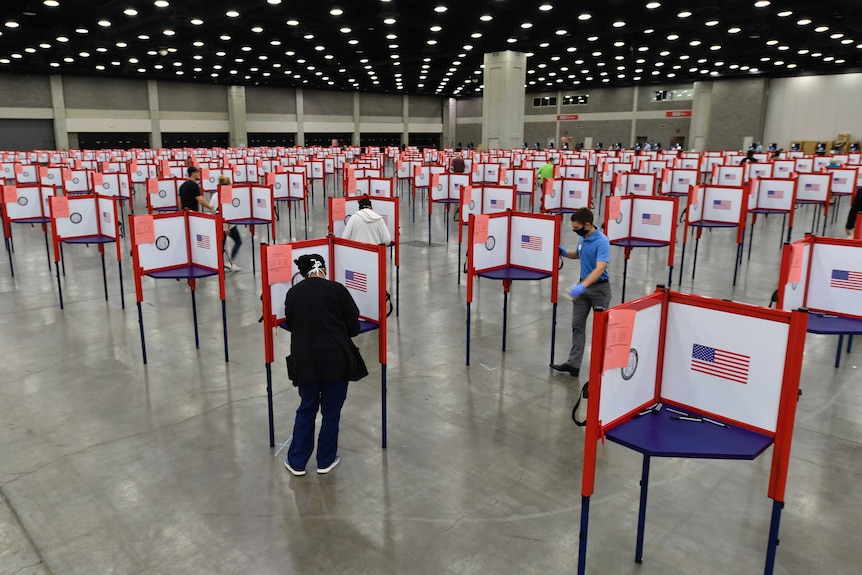 Voting stations are set up in the South Wing of the Kentucky Exposition Center