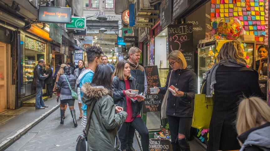 Customers at The Soup Place in Centre Place, Melbourne