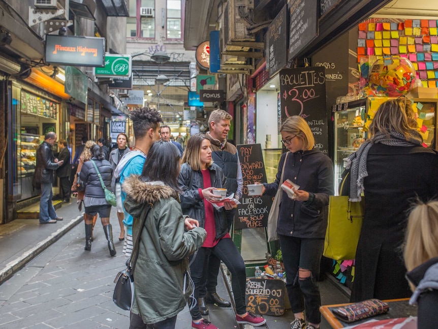 Customers at The Soup Place in Centre Place, Melbourne