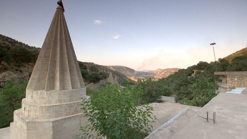 The Yazidi temple of Lalish among the mountains