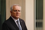 Scott Morrison speaking outside Parliament House.