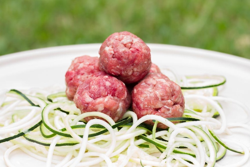 Doggy Bolognese pictured with zucchini and raw mince.