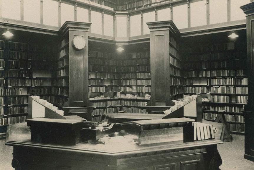 The interior of the Public Library in Launceston in 1928 