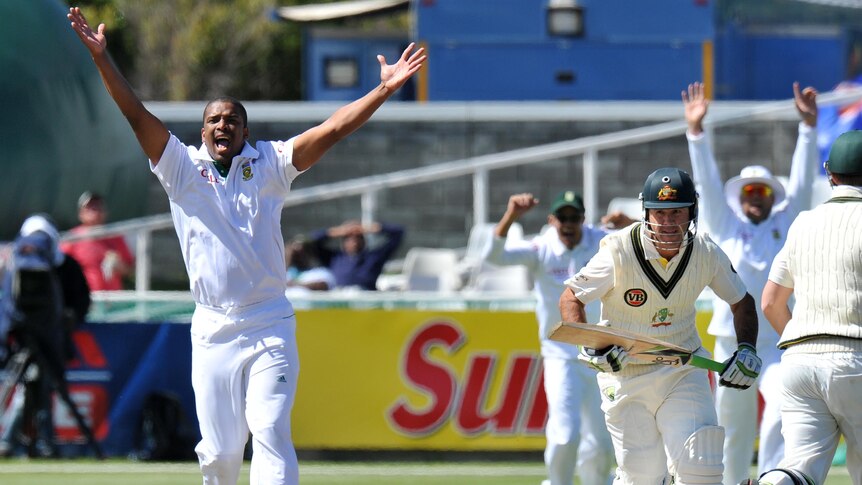 Vernon Philander takes the first of his five wickets on day two at Newlands.
