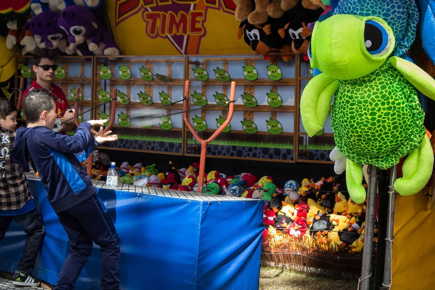 A slingshot game and soft toy at Perth Royal Show