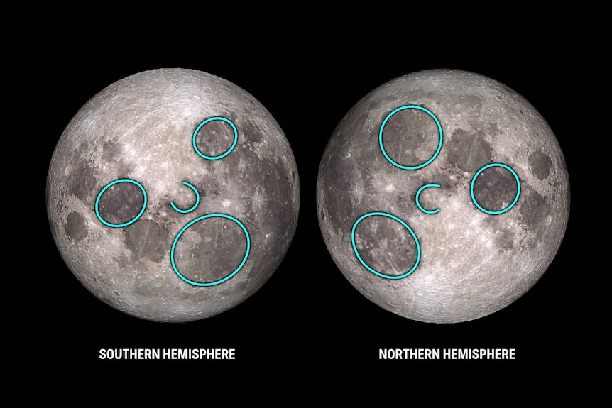 Illustration of the 'man in the moon' from the south and north
