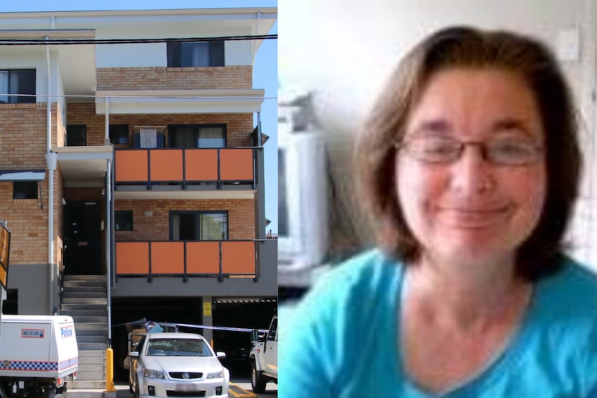 Split picture of an apartment block and Tanya Lee Glover