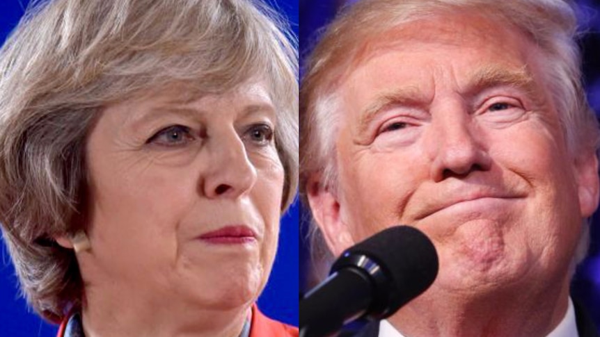 A composite image of Theresa May and Donald Trump.