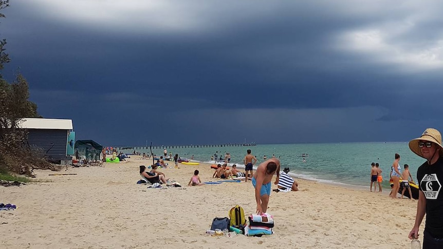 Heavy storm clouds are seen at Dromana