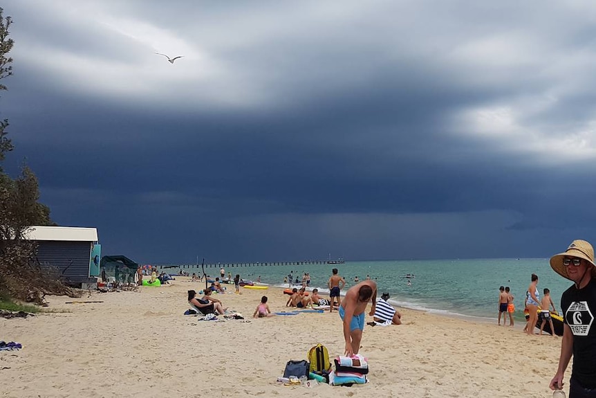 Heavy storm clouds are seen at Dromana
