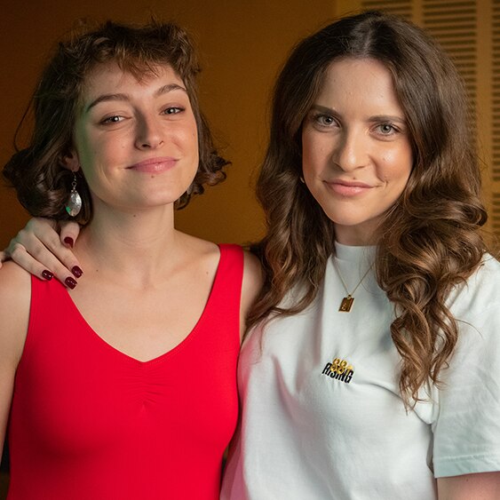 Stella Donnelly and Lucy Smith posing at triple j studios