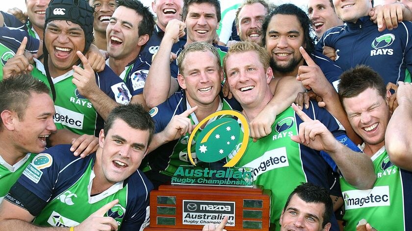 The Central Coast Rays celebrate after winning the Australian Rugby Championship grand final
