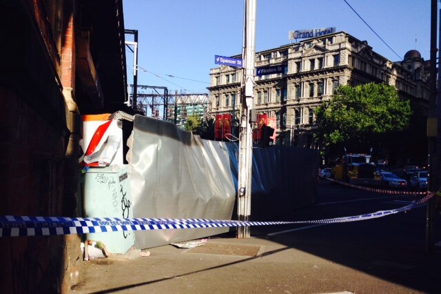 The scene of a truck rollover in Melbourne's CBD