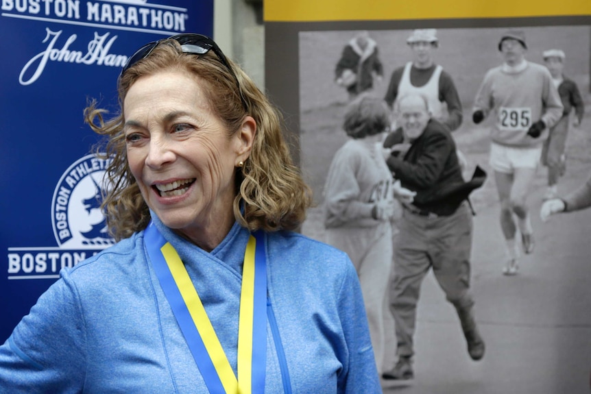 Kathrine Switzer smiles after the 2017 Boston Marathon