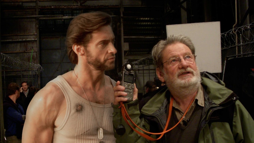 Don McAlpine and Hugh Jackman on the set of Wolverine.