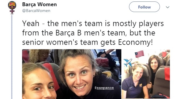 A Barcelona FC women's team supporters tweet hits out at putting players in economy.