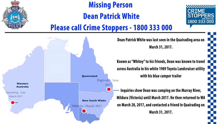 Image of an appeal poster released as part of the investigation into Dean White's disappearance.