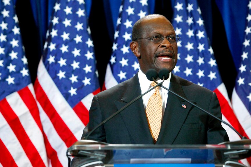 Republican presidential candidate, Herman Cain, speaks at a press conference.