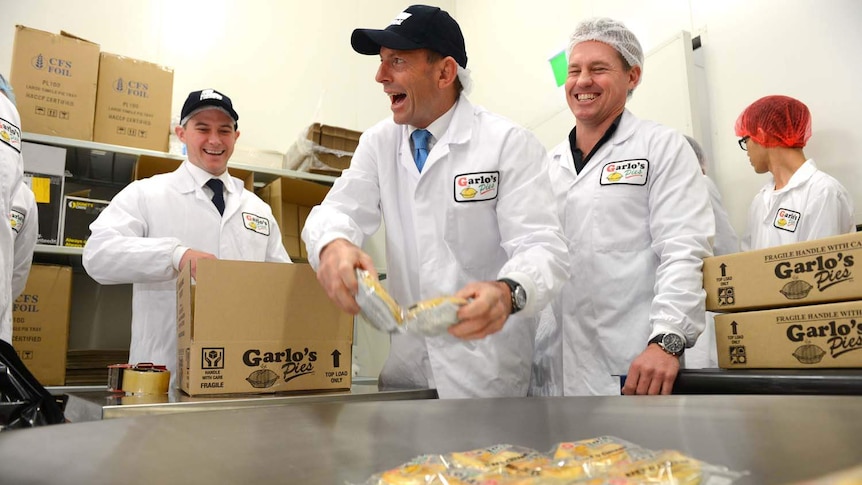 Opposition Leader Tony Abbott visits a Sydney pie shop