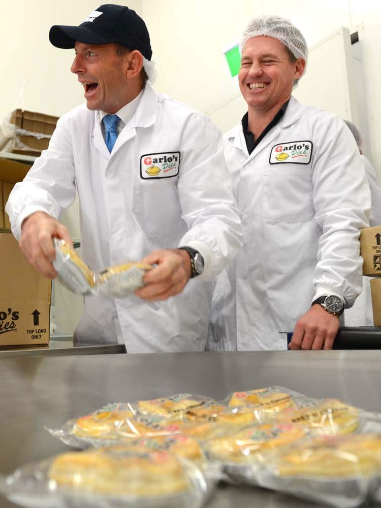 Opposition Leader Tony Abbott visits a Sydney pie shop