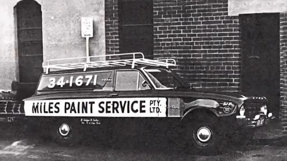 A photograph of the Miles Paint Service car in 1951, a business which grew to become Programmed Maintenance Services.