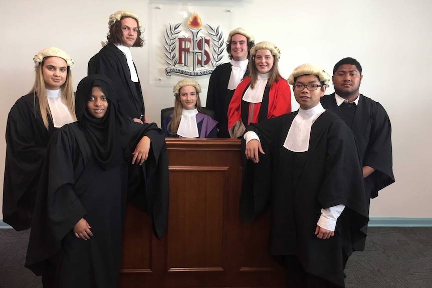 Year 11 legal studies students in robes