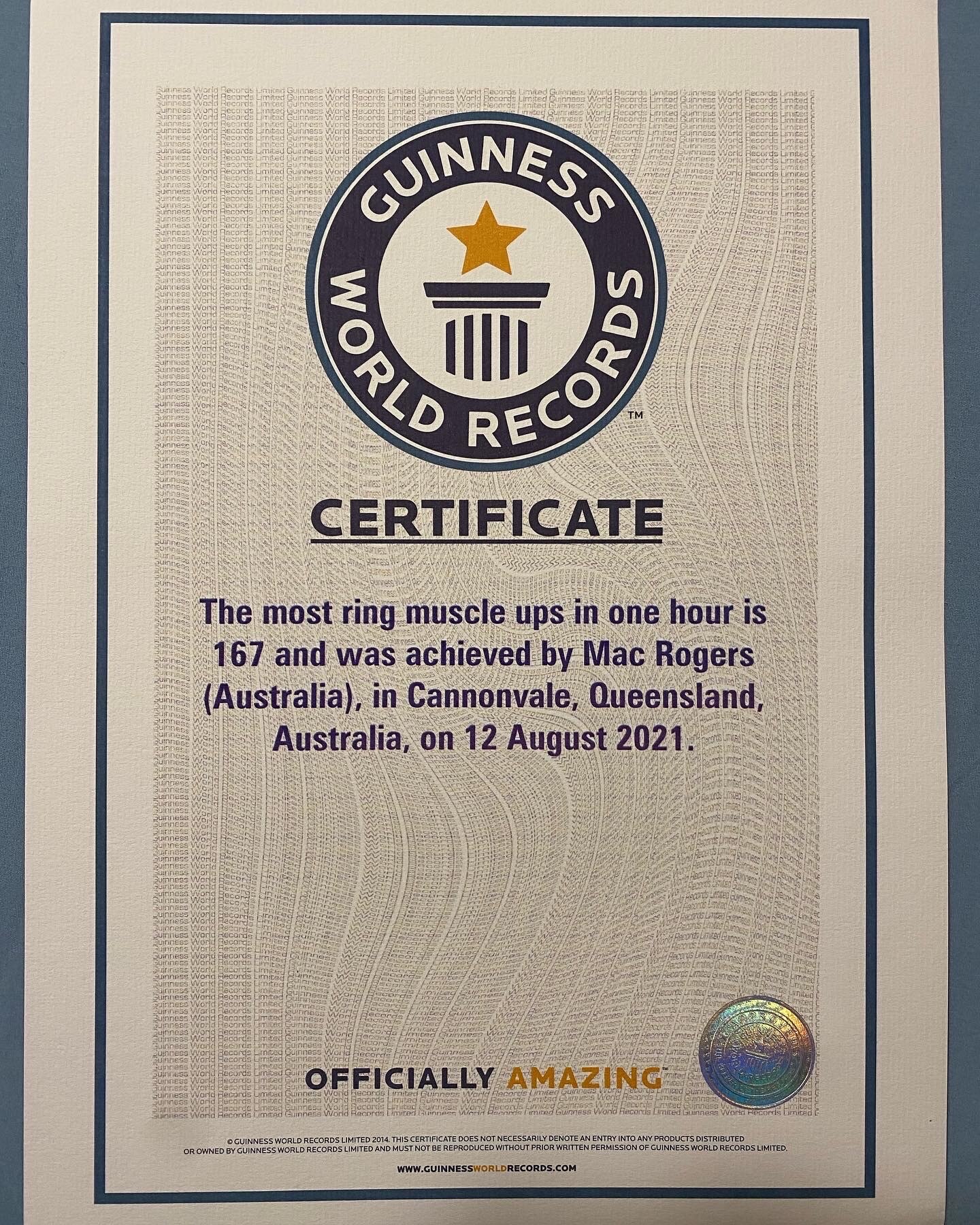 A Guinness World record certificate