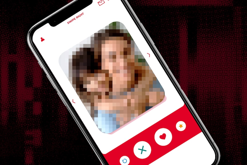 Blurred image of a woman and child on a mobile phone