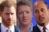 A composite of the faces of Prince Harry, Hugh Grosvenor and Prince William.