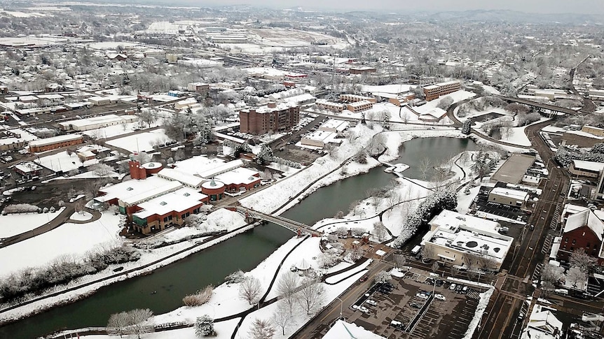 snow is shown on buildings in Blount County, Tennessee