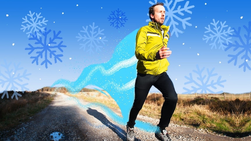 Man jogging in cold weather outside with ABC Life colour treatment