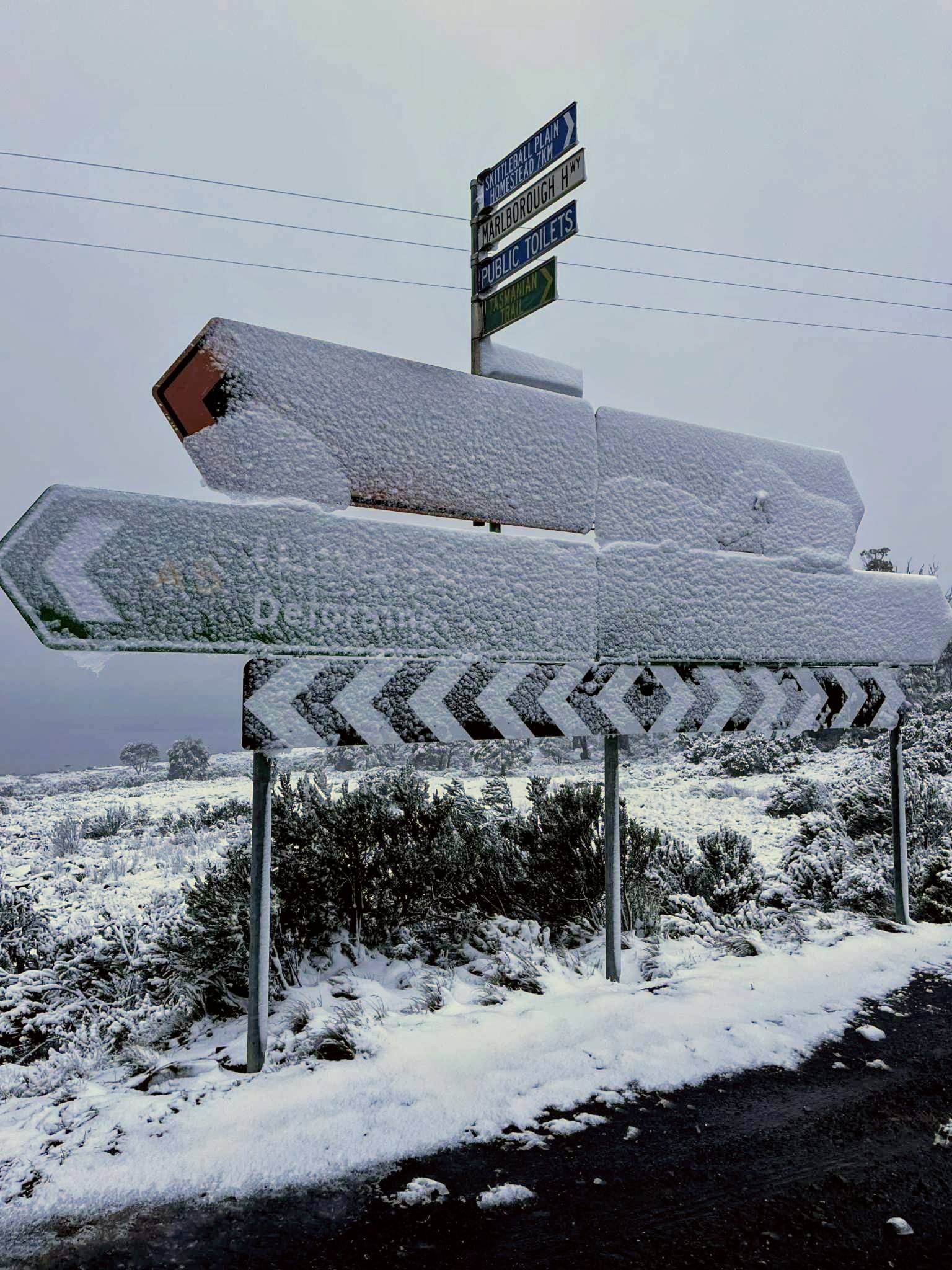 Señales de tráfico cubiertas de nieve
